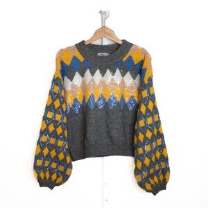 Zara Women's Grey and Yellow Jumper